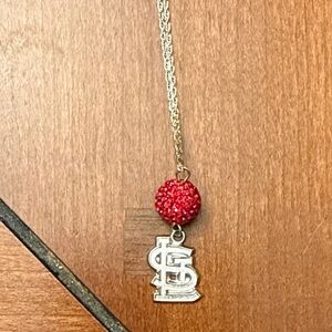 Logo art Sterling Silver St Louis Cardinals Necklace with Red Accent